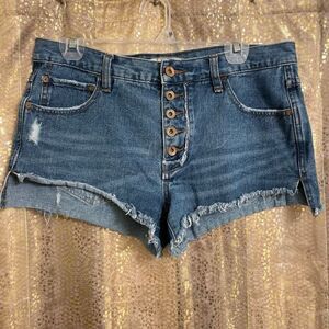 Free People 5 button fly raw hem cut off jean denim shorts, size 27